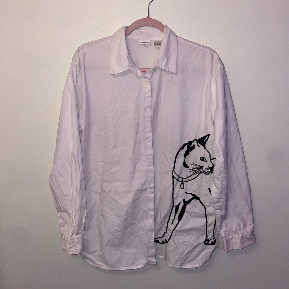 VINTAGE TOGETHER WHIE CAT BUTTON UP